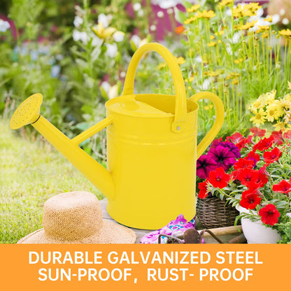 Lechloris Metal Watering Can for Outdoor Plants, Galvanized Steel Watering Can with Removable spout, 1 Gallon,Perfect Home & Garden Décor Yellow