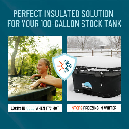 Polar Protector -100 Gallon Oval Stock Tank HARD Insulated Hot Tub Cover Ice Water Therapy Ice Bath Cold Water 100 Gallon Waterproof Rip Proof Tough Keeps Clean Hook Attachment