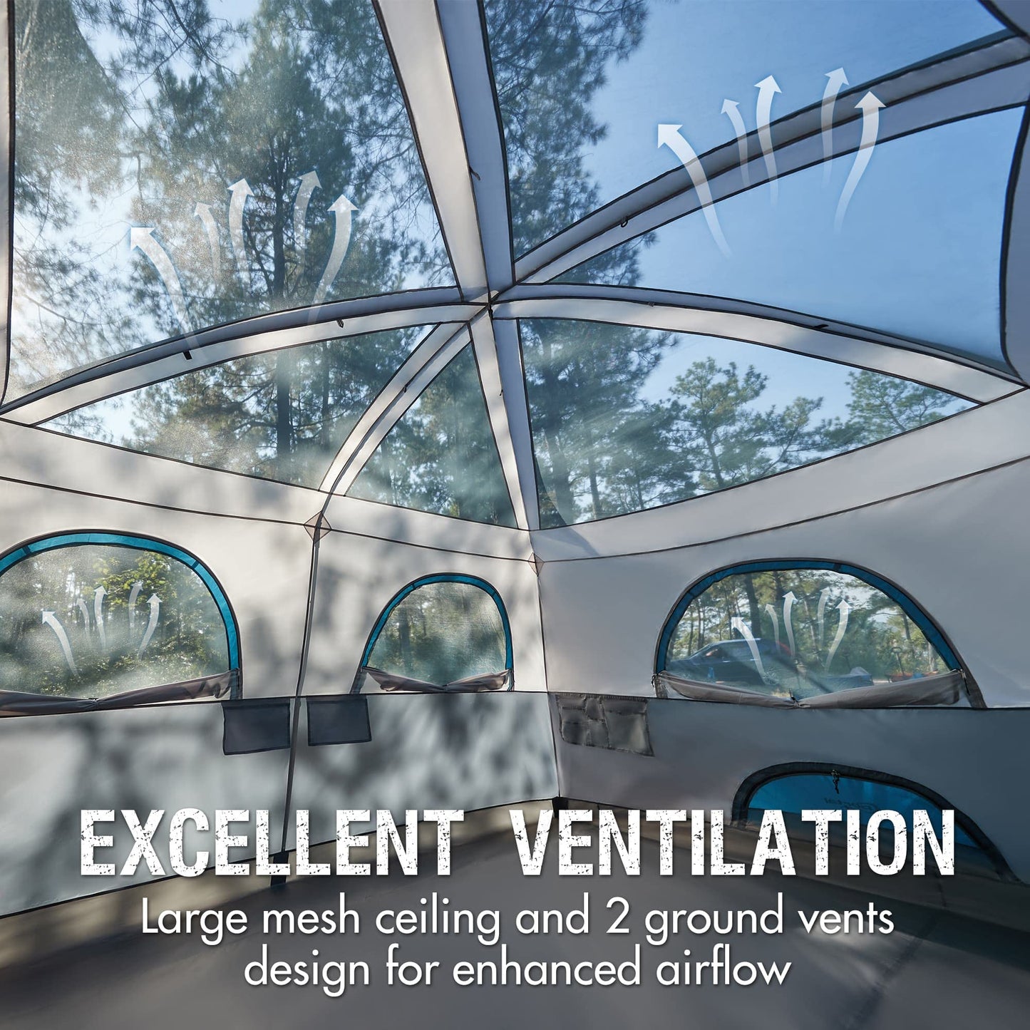 PORTAL Camping Tent, 10 Person Instant Cabin Tent with Rainfly, Large Mesh Windows & Upgraded Ventilation, Portable Big Tents with Carry Bag for Family Outdoor, Backpacking, Hiking, Blue
