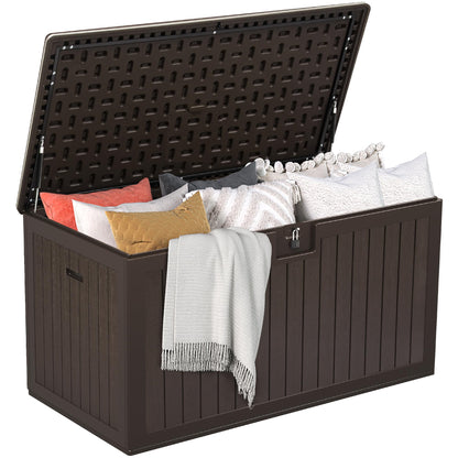 DWVO 180 Gallon Double-Wall Deck Box, XL Large Resin Outdoor Storage Box, Lockable & Waterproof, Double as Seating, 1000lbs Capacity (Brown)