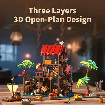 Pirate House Building Set Pirate's Wharf Supply Center Buildings Blocks for Adults Teens Kids 10+ Creative Model Kits for Decor Collection Birthday Present 856PCS