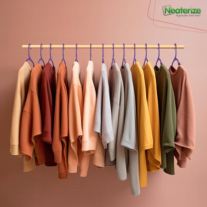 Neaterize Plastic Clothes Hangers - 50 Pack Space-Saving Adult Coat Hangers | Purple Color