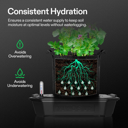 VIVOSUN 4-Pack FlexFeed Self-Watering Pots with Grow Bags, Auto Irrigation Fabric Pot Base with Water Meter & Maintenance Window, for Use Indoors/Outdoors in Grow Tents, Greenhouses, Gardens