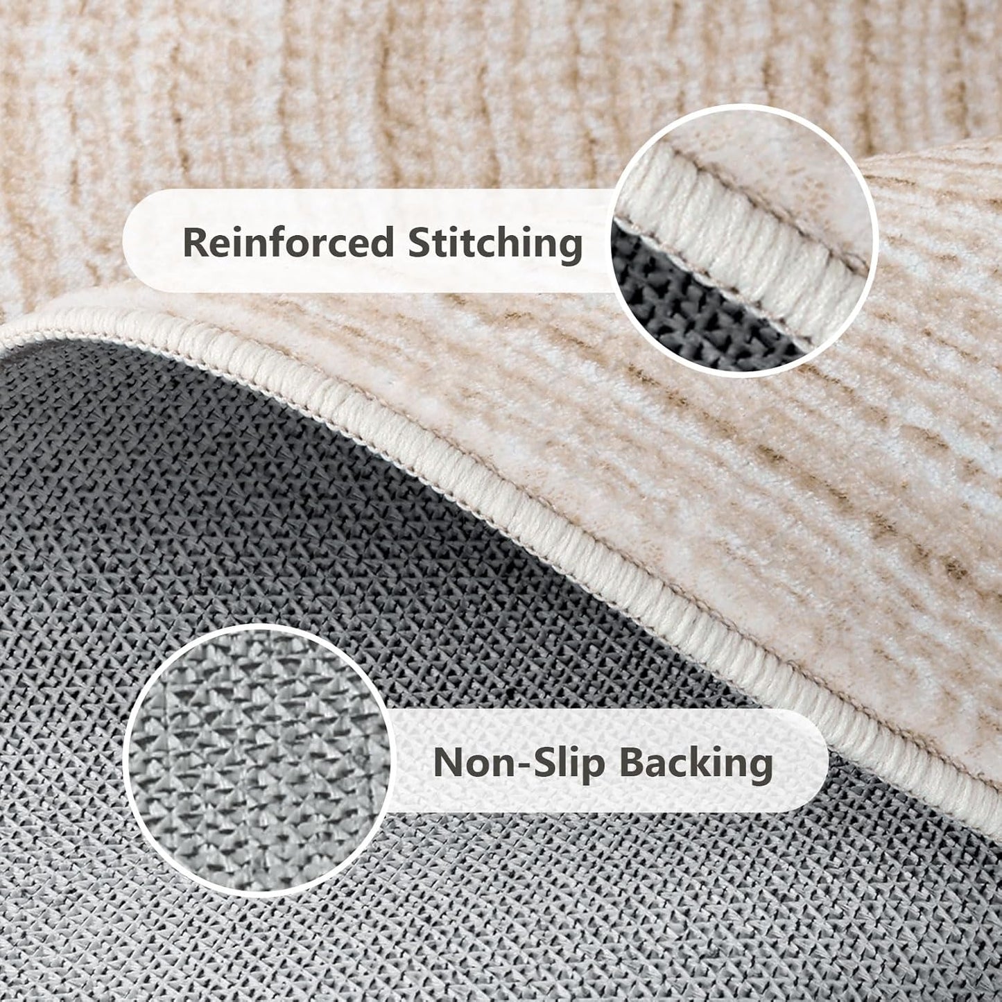 Asrug Faux Jute Round Rug - Washable Non-Slip Soft Plush Circle Rug | 2ft Khaki for Kitchen & Living Room