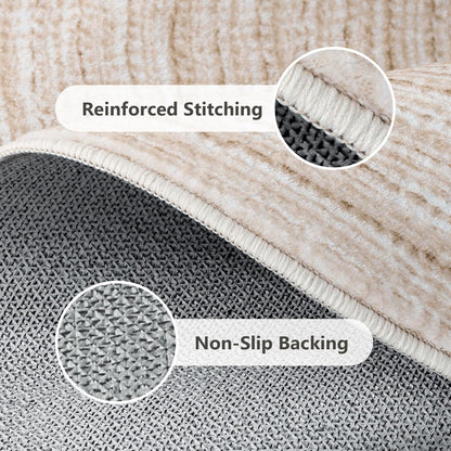 Asrug Faux Jute Round Rug - Washable Non-Slip Soft Plush Circle Rug | 2ft Khaki for Kitchen & Living Room