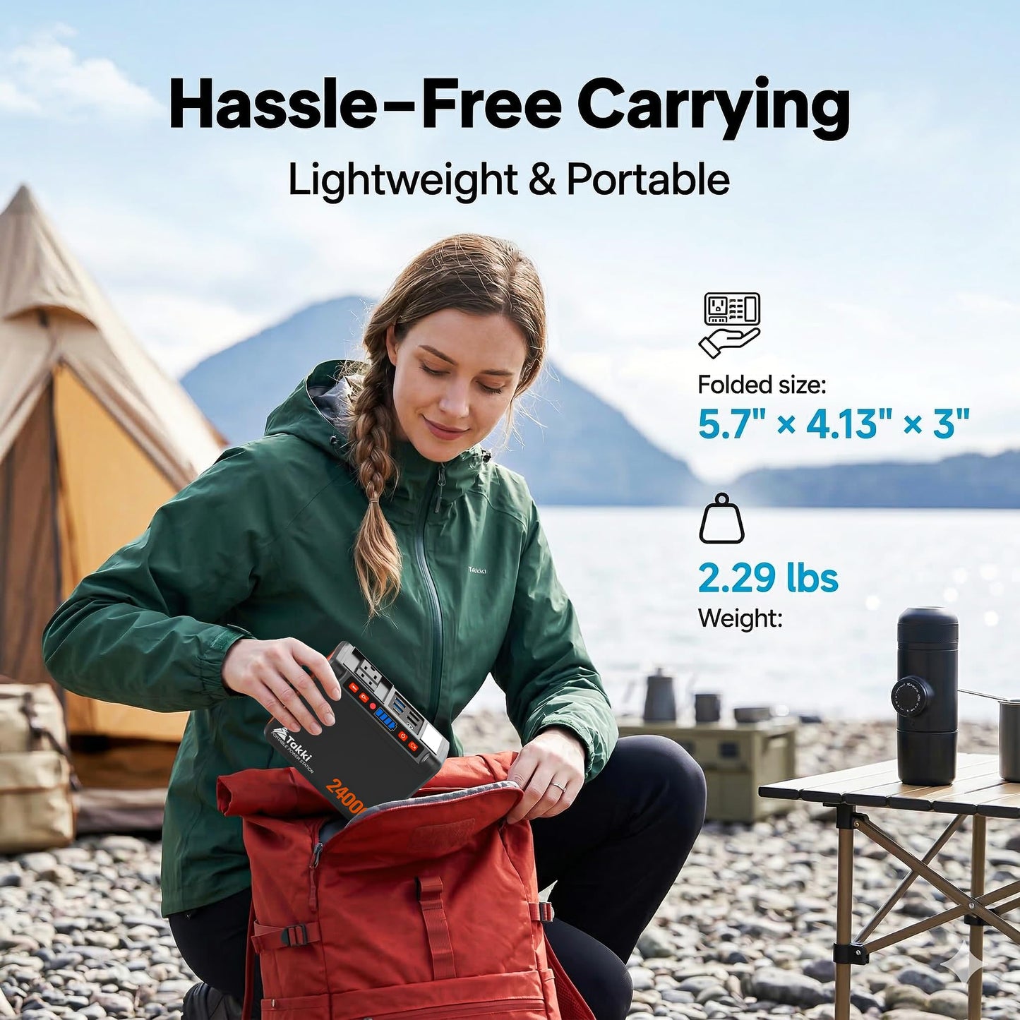 Takki 88.8Wh Portable Power Station Peak 120W Lithium Battery Small Generator Power Bank with 110V AC Outlet Battery Backup for Camping Home Use Emergency(Solar Panel Optional)