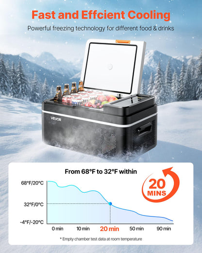 VEVOR Car Refrigerator, DC 12/24V AC100-240V Compressor Electric Cooler, -4°F to 68°F Car Fridge with APP Control, 21 QT Cars Freezer for RVs, Campsites, Boats, Camping, Fishing, 60W Portable Freezer