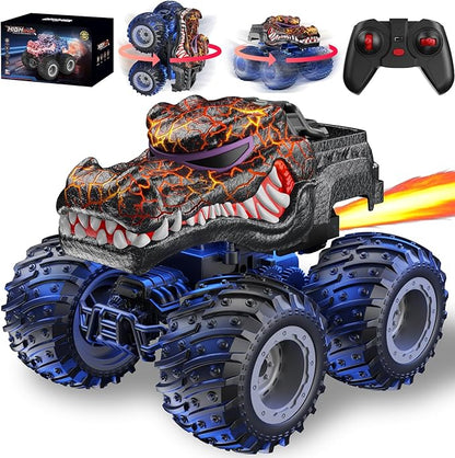 Remote Control Monster Car 2.4GHz RC Crocodile Monster Truck Toys for 3 4 5 6 7 8 Years Old Boys Kids All Terrain RC Truck Off Road with Spray Light Rechargeable Battery Christmas Birthday Gifts