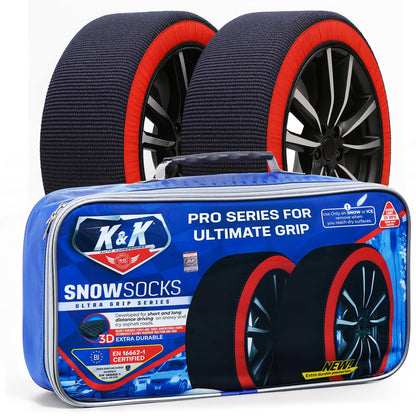 K&K Auto Snow Socks for Tires – Pro Series for Ultimate Grip Approved Snow Chain Alternative Traction Device – Tire Sock for Pickup Truck SUV Van – Winter Travel Accessory Emergency Kit – 3XL (2pcs)