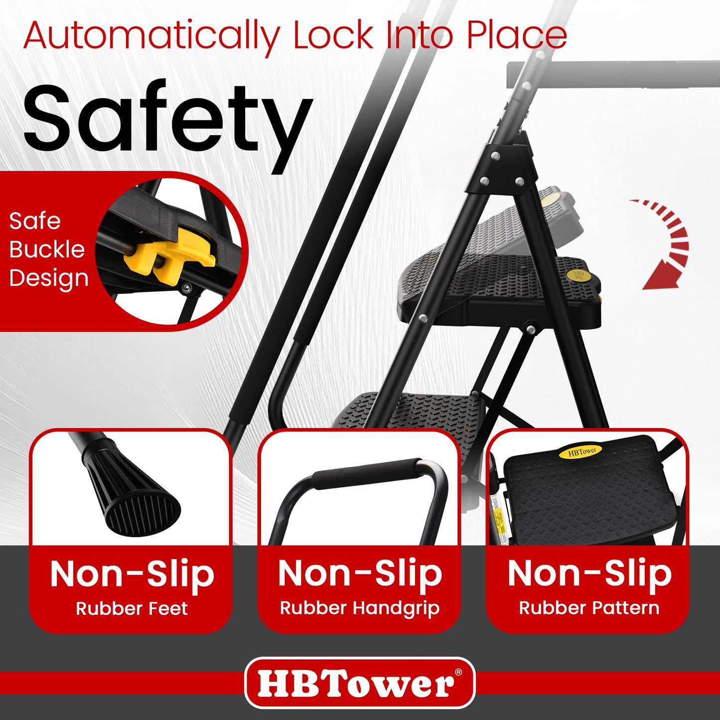 HBTower Step Ladder, 5 Step Ladder for Adults with Wide Anti-Slip Pedal, Step Stool Foldable with Handrails & Tool Tray, 330 Capacity for Home and Kitchen, Black