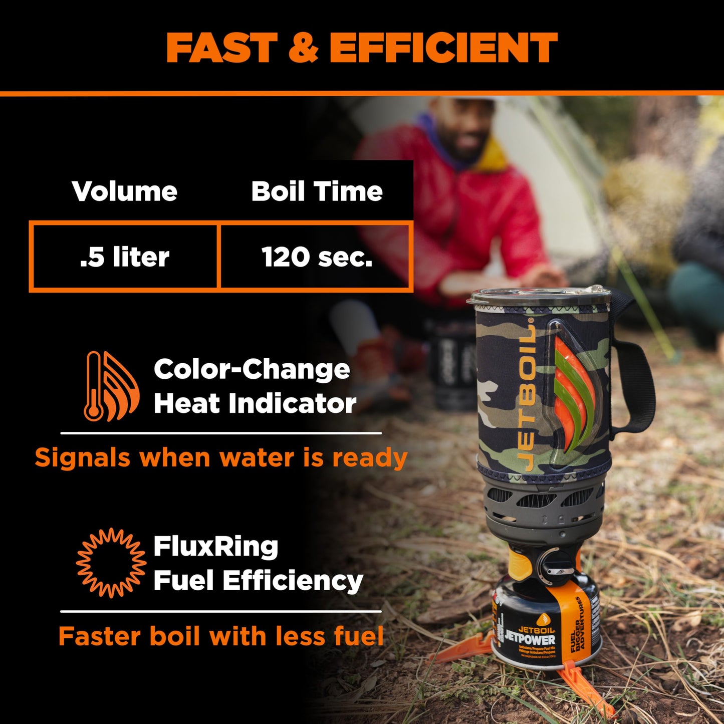 Jetboil Flash 1.0L Portable Fast Boil Stove for Camping and Backpacking with 1-Step Auto Ignition, Propane/Isobutane Burner with Cooking Cup, Dark Camo
