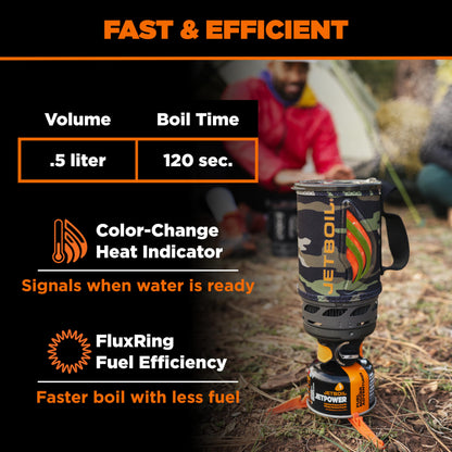 Jetboil Flash 1.0L Portable Fast Boil Stove for Camping and Backpacking with 1-Step Auto Ignition, Propane/Isobutane Burner with Cooking Cup, Dark Camo