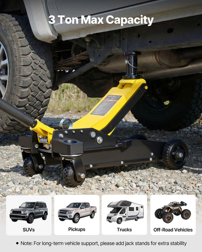 VEVOR Off Road Floor Jack, 3 Ton Aluminum & Steel Racing Low Profile Floor Jack with Dual Pistons Quick Lift Pump & Extension Post, Hydraulic Trolley Car Lift Jacks for Motorcycles, ATVs, SUV Pickup
