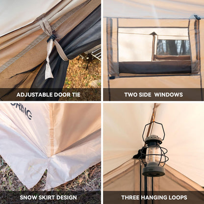 Zoring Hammock Hot Tent with Stove Jack - 4 Season Winter Tent with Snow Skirt, PU3000mm Waterproof Cold Weather Wall Shelter with Big Mesh Door/Windows for Backpacking, Camping, Hiking (No Poles)