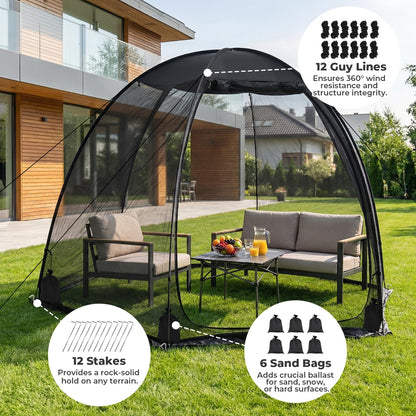 Alvantor® Pop Up Screen House Tent 10x10 FT, Snap-fit Black Mesh Screen Gazebo with Peaked Roof, Portable Screen Room Canopy Shelter with Sandbags for Camping, Backyard, Picnic