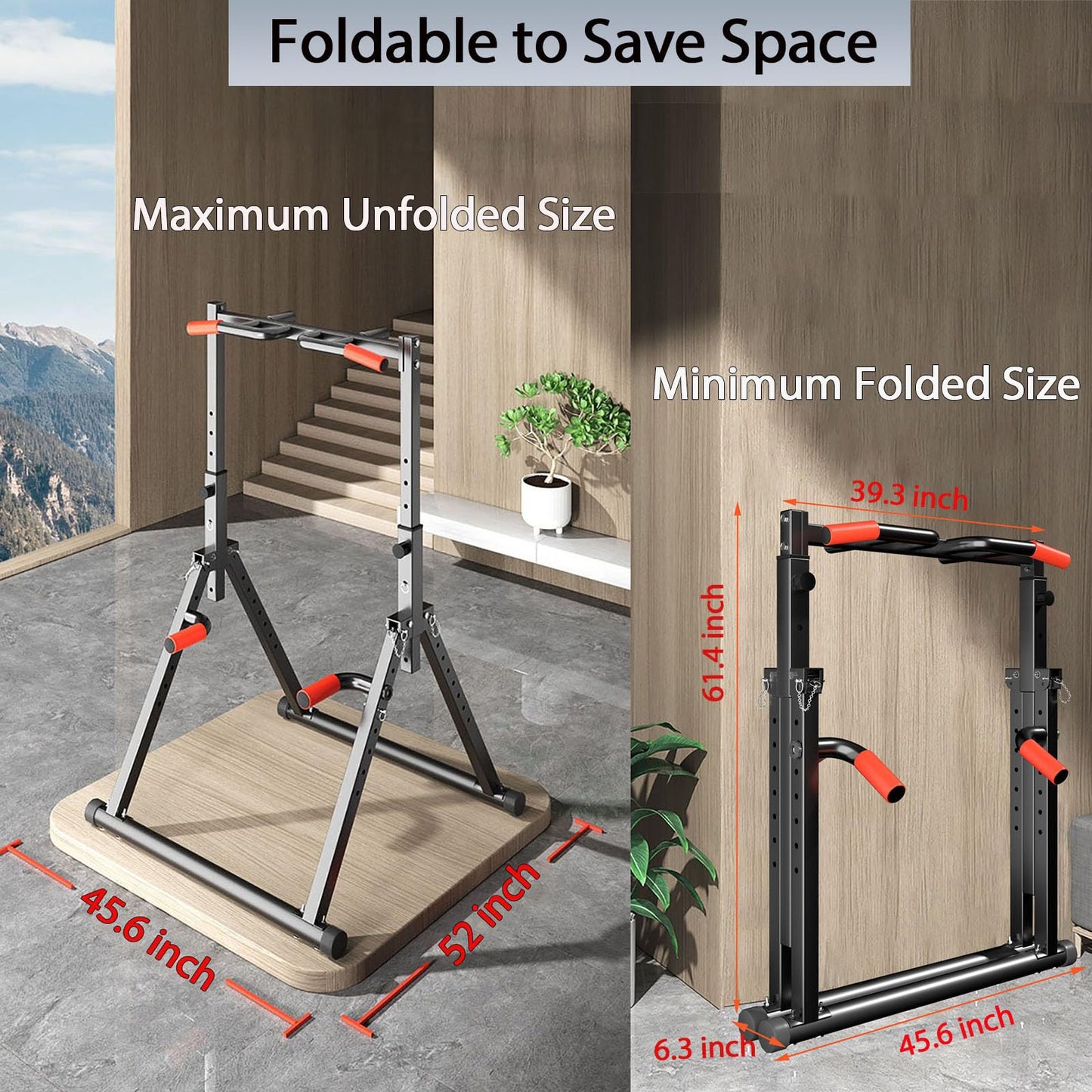 DOBESTS Foldable Power Tower Pull Up Bar Dip Station Adjustable Multifunction Workout Pull Up Tower Station Gym Strength Training Equipment Home Outdoor, Triangular Legs, 700 LBS