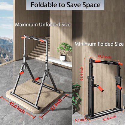 DOBESTS Foldable Power Tower Pull Up Bar Dip Station Adjustable Multifunction Workout Pull Up Tower Station Gym Strength Training Equipment Home Outdoor, Triangular Legs, 700 LBS