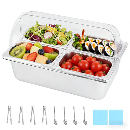 YMJOINMX Cold Food Buffet Server 4 Pans×2.7QT with Ice Packs for Salad Pizza Sauce Colded Serving Trays Condiments Containers for Parties Buffet