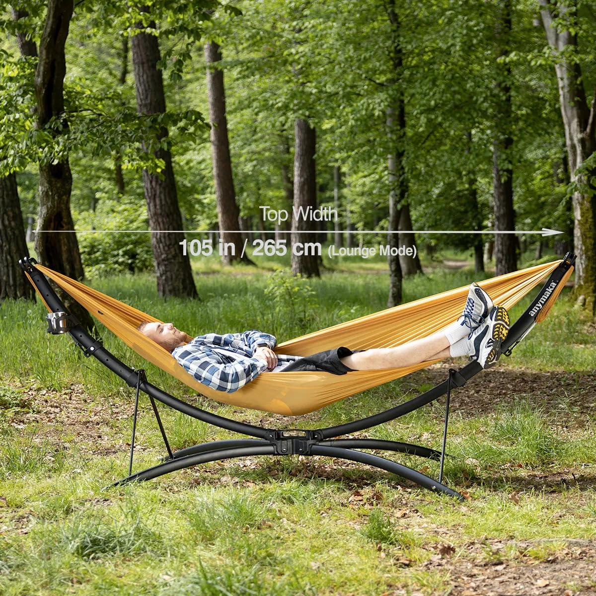 anymaka Set Up in 3 Seconds Adjustable Portable Aluminum Alloy Hammock Stand for Outside with Chair Mode & Lounge Mode up to 105'' (Hammock Set Forest Green-1)