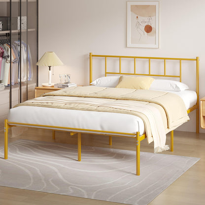 VECELO Full Metal Platform Bed Frame with Headboard, Heavy Duty Steel Slat Support, Under Bed Storage,No Box Spring Needed, Easy Assembly