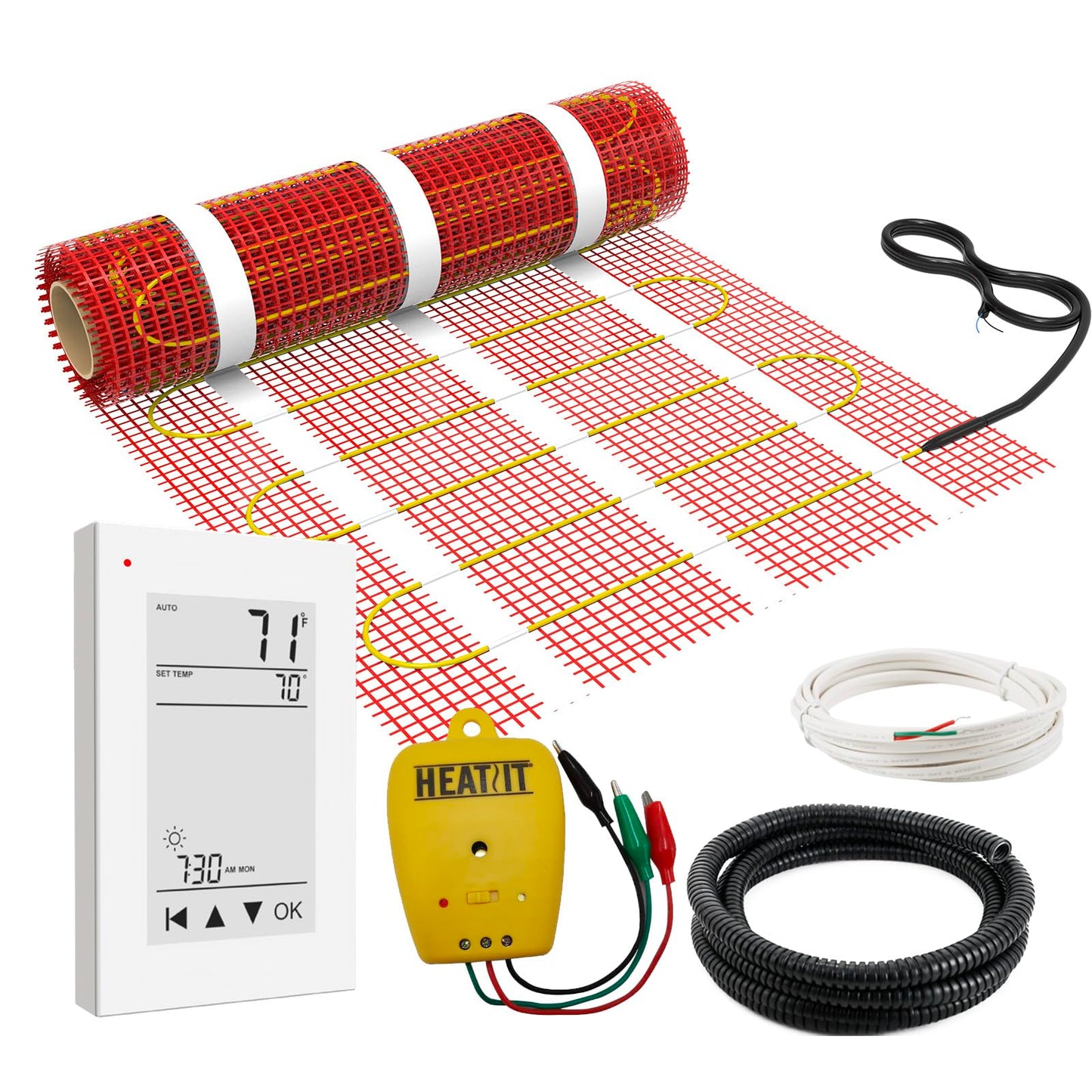 40 sqft HEATIT Warmmat Electric Radiant Self-adhesive Floor Heat Heating System & ET-72 Thermostat & Alarm Monitor