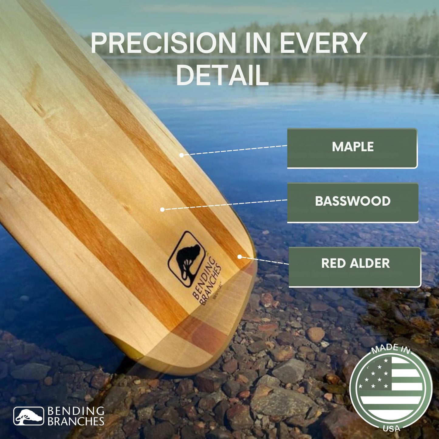 BENDING BRANCHES BB Special Wood Canoe Paddle – 18-Laminate Basswood Shaft, Hardwood Blade with Rockgard® Tip, Bent Shaft Design for Recreational Rivers & Lakes