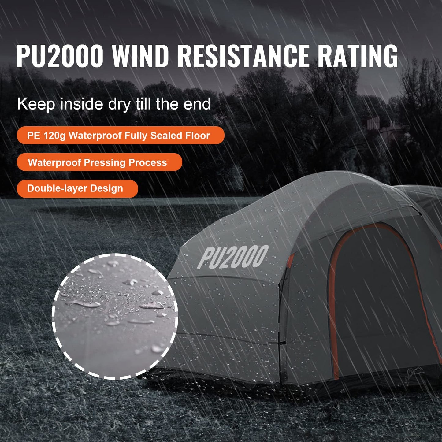 VEVOR SUV Camping Tent, 8'-8' SUV Tent Attachment for Camping with Carry Bag, Waterproof PU2000mm Double Layer Truck Tent, Accommodate 6-8 Person, Rear Tent for Van Hatch Tailgate