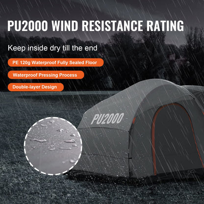 VEVOR SUV Camping Tent, 8'-8' SUV Tent Attachment for Camping with Carry Bag, Waterproof PU2000mm Double Layer Truck Tent, Accommodate 6-8 Person, Rear Tent for Van Hatch Tailgate