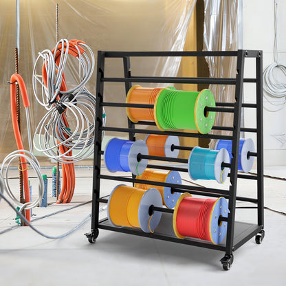 Wire Spool Rack, Cable Dispenser Cart with Wheels, Multi-Electrical Wire Rack, 12 Rods Adjustable Cable Reel Holder, Heavy Duty Wire Spool Holder, Automotive Wiring Storage Stand