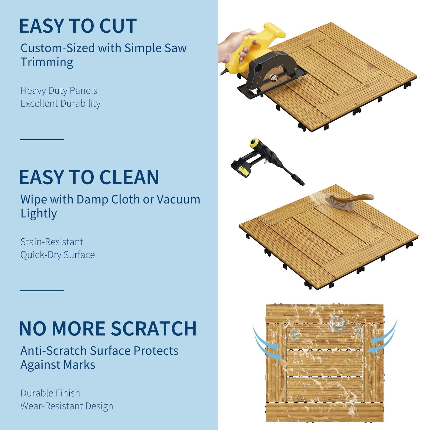 33 Pack Acacia Wood Deck Tiles, 12"X12" Interlocking Patio Flooring (32 Sq ft Total) for Outdoor & Indoor Use - Non-Slip Water Resistant Balcony, Pool Deck Tiles, Easy Snap Together,Yellow