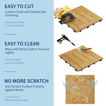 33 Pack Acacia Wood Deck Tiles, 12"X12" Interlocking Patio Flooring (32 Sq ft Total) for Outdoor & Indoor Use - Non-Slip Water Resistant Balcony, Pool Deck Tiles, Easy Snap Together,Yellow