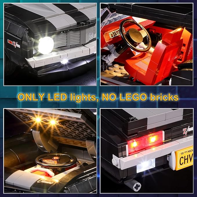 Vaodest LED Light for Lego 10304 Icons Chevrolet Camaro Z28 SetDesign and Configuration Compatible with Model 10304(LED Light Only Not Building Block Kit)