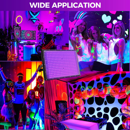 Waygor 300W LED Black Lights for Glow Party, Black Light Flood Light IP65 Waterproof 395nm UV Blacklight Floodlight Purple Black Light Spotlight Fluorescent UV Light Lamp for Halloween Decor (4 Pack)