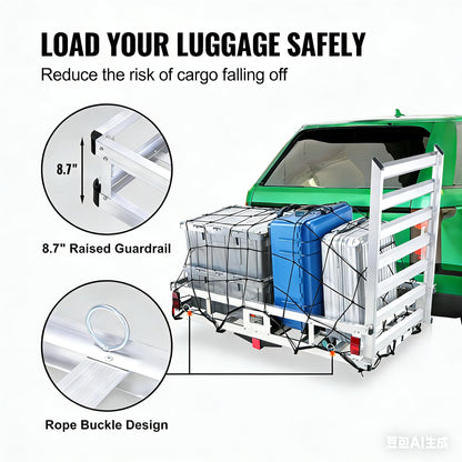 LOEZORA 500LB Hitch Cargo Carrier with Folding Ramp, 50 x 29.5 Inch Aluminum Cargo Basket, Heavy Duty Trailer Hitch Mounted Rack for 2" Receiver, SUV Truck Van