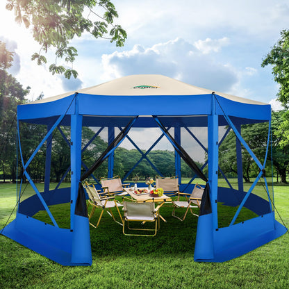 COBIZI Pop Up Gazebo Screen Tent Screen House for Camping, 15x15 Screen Room with Mosquito Netting, Hub Tent Instant Screened Canopy with Carrying Bag and Ground Stakes, Blue