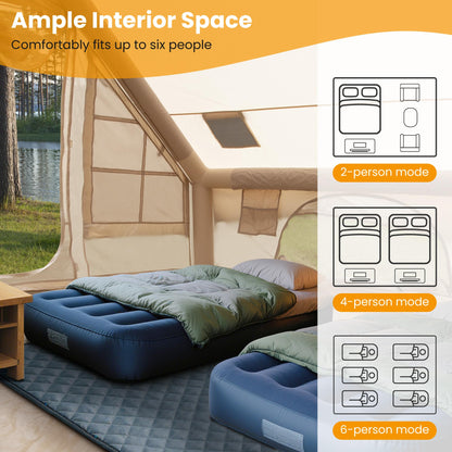 Inflatable Tent for Camping 4-6 Person, Blow Up Glamping Tents with Pump, Quick Setup Cabin Air House with Panoramic Skylight and Front Canopy, Waterproof Oxford Family Outdoor Shelter, Beige