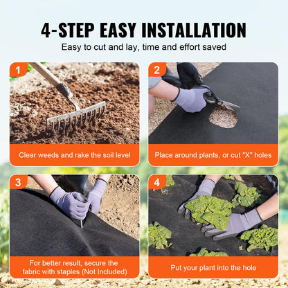 VEVOR Geotextile Landscape, 10ft x 100ft 8 oz Non-Woven PP Drainage 350N Tensile Strength & 440 N Load Capacity, for Ground Cover, Garden Fabric, French Drains, Black