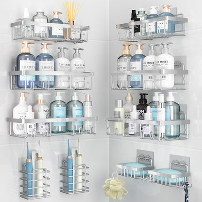 Liuoud Shower Caddy Organizer - Rustproof Stainless Steel Wall Storage Basket Set | 10 Pack, Silver