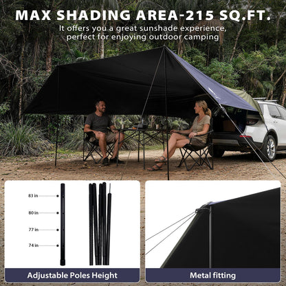 GEERTOP Large Car Awning Tarp Blackout Sun Shade Shelter for SUV Truck Tailgate Canopy Waterproof for Camping Beach Tailgating - Easy Setup with Poles