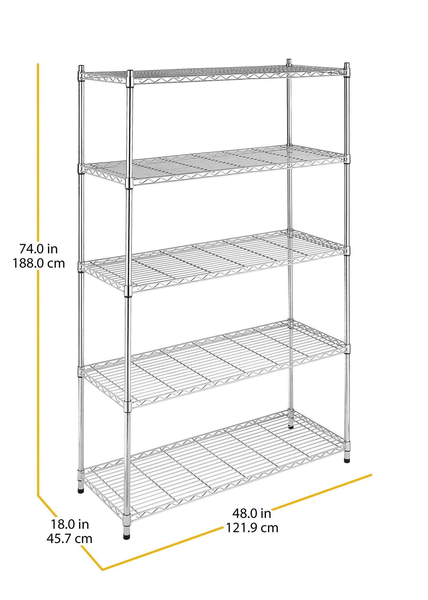 Whitmor 5 Tier Heavy Duty Shelving Unit, Metal Storage Shelves, 500 lbs Capacity per Shelf, Max 2500 lbs total, Easy Assembly Home Organizer for Pantry, Garage, Plant, 48"L x 18"W x 74"H
