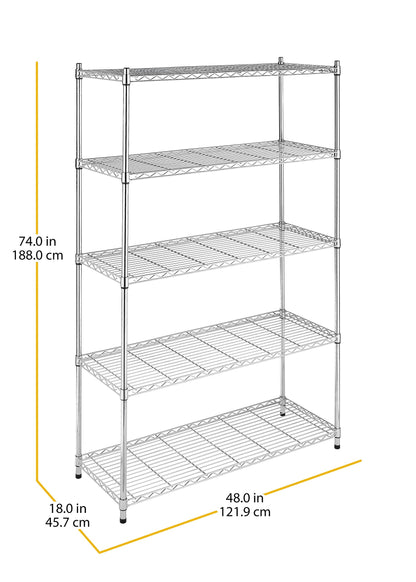 Whitmor 5 Tier Heavy Duty Shelving Unit, Metal Storage Shelves, 500 lbs Capacity per Shelf, Max 2500 lbs total, Easy Assembly Home Organizer for Pantry, Garage, Plant, 48"L x 18"W x 74"H
