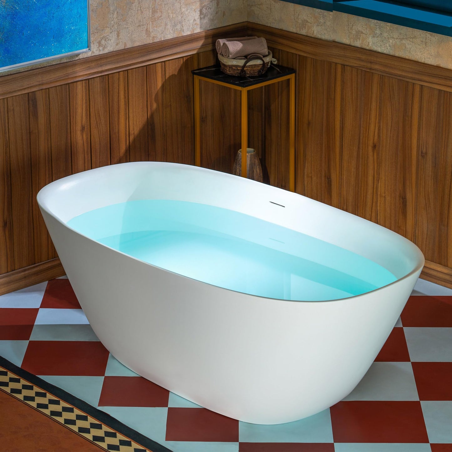 WOODBRIDGE 59" L x 32-5/8" W Luxury Contemporary Solid Surface Stone Resin Freestanding Bathtub in Matte White