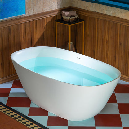 WOODBRIDGE 59" L x 32-5/8" W Luxury Contemporary Solid Surface Stone Resin Freestanding Bathtub in Matte White