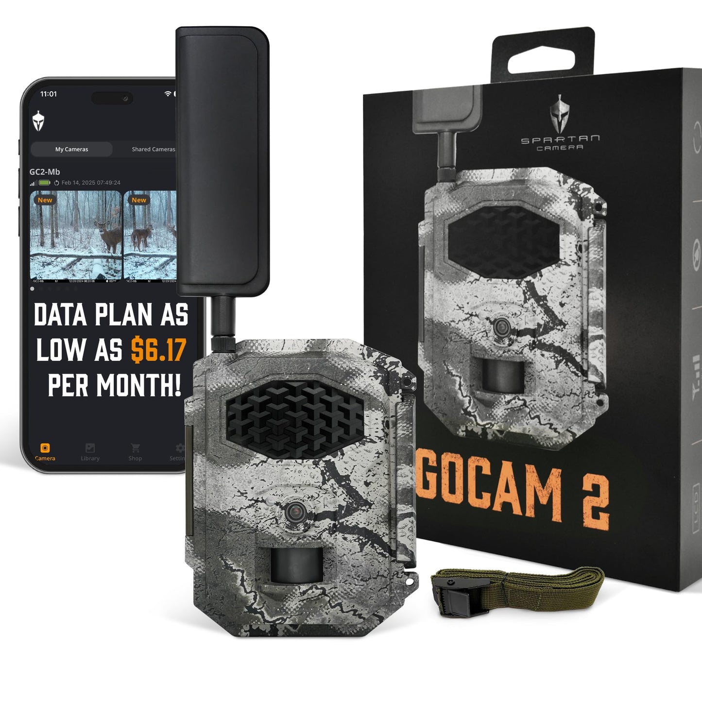 Spartan Camera GoCam2 Cellular, APP Control Trail Camera, 4G LTE, 1080P Video, FHD Photos, No Glow, Night Vision, Motion Activated, IP65 Water Resistant (Spartan Areus, Multi-Carrier)