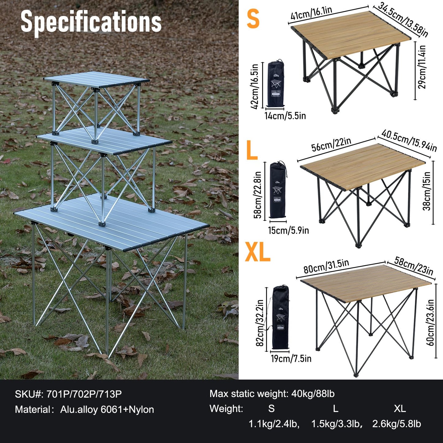 iClimb 1 Light Folding Table and 2 Heavy Duty Compact Folding Chair Bundle for Adults Outdoor Camping Glamping Beach Concert