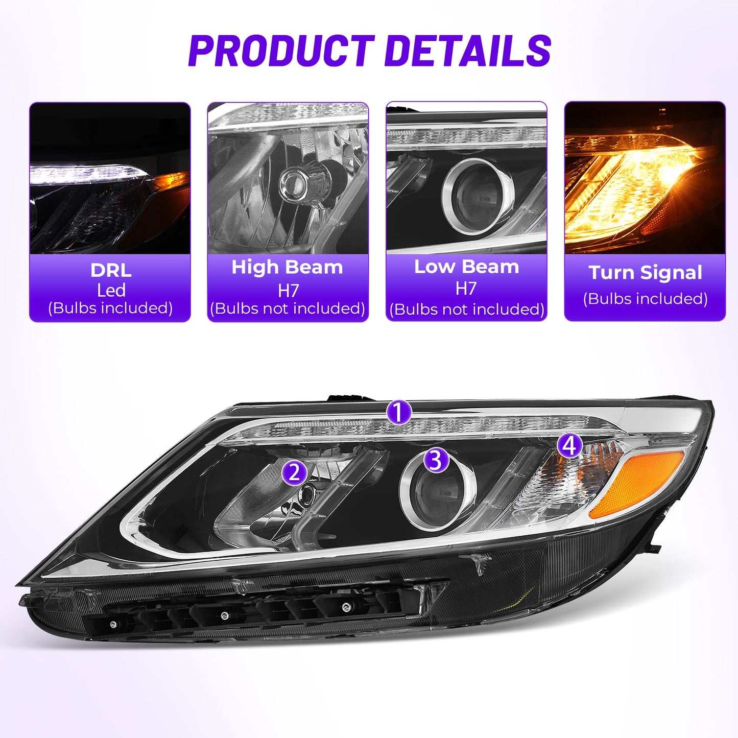 XGWZ LED Headlights Assembly Compatible with 2014 2015 Kia Sorento Black Housing Clear Lens, Passenger and Driver Side