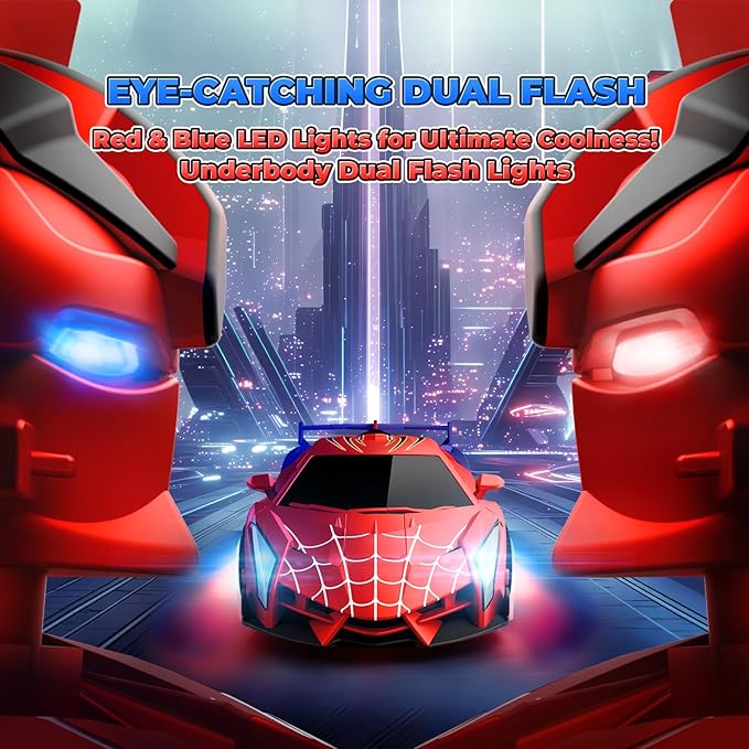 Spider Transform RC Cars Toys with Eye &amp Underbody Lights 2.4GHz Remote Control Car One-Button Deformation Fast 360°Rotation Robot Toys Birthday Gifts for 3 4 5 6 7 8 9 10 Year Old Boys Age 4-7