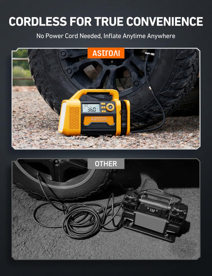 AstroAI TC3 Truck Tire Inflator Portable Air Compressor, 150PSI Cordless Heavy Duty Air Pump with 4000mAh Battery, TurboRise Fast Inflation & Auto Shutoff, Digital Gauge for SUV, RV & Off-Road 4x4