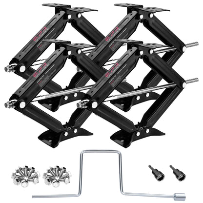 OPENROAD Set of 4 Scissor Jacks - 24" 5000lbs RV Trailer Camper Stabilizer Leveling Scissor Jacks w/Dual Power Drill Sockets & Complete Set of Mounting Hardware, Handle with High Steel, Black