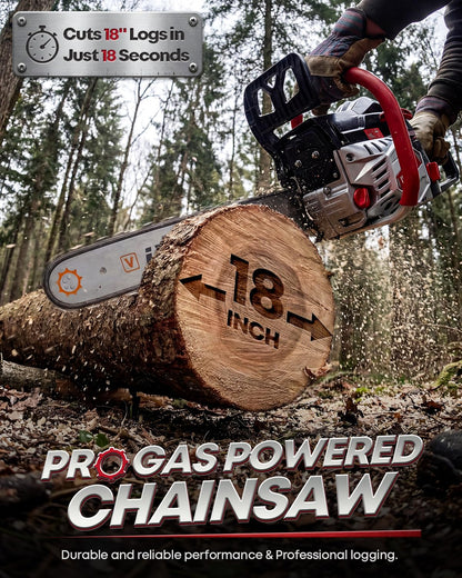 IVOVI 63CC Gas Powered Chainsaw with 20 and 18 Inch Bars, 3.7HP 2-Cycle Engine for Tree Felling, Logging and Firewood Preparation, Includes Portable Carrying Pouch and Tool Kit (Yello)